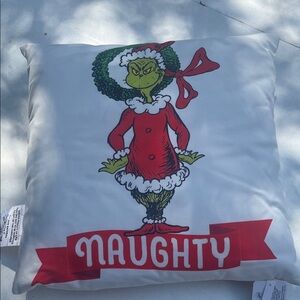 Dr. Seuss Nice Christmas Pillow with Green and Red